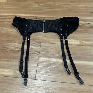 Goth Black Garter Belt with Snap Details Metal Zipper Size XL